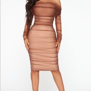 Ruched And Ready Bandage Midi Dress - Taupe